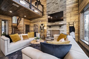 Living Room with 2 sofas, Gas Fireplace, TV
