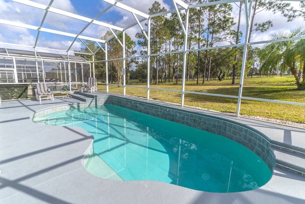 Pool Area w/Patio Seating, Sun Loungers and No Rear Neighbors