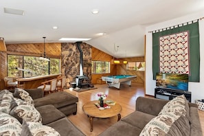 Living room - wood burning fireplace & Smart TV