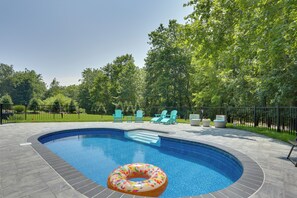Property Exterior | Single-Story Home | Private Pool (Heated, Open Seasonally)