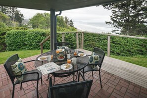 Entertainment area and patio seating.