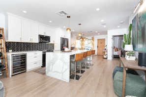 Quartz countertops and newly designed kitchen.
