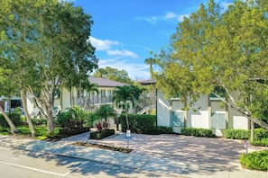 Front courtyard gate view from the street, exterior remodel completed 10/2023