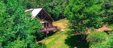 Hillside Hideaway - Aerial View of Cabin and Fire Pit
