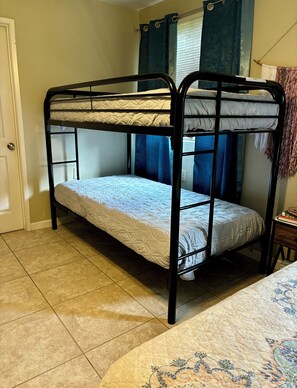Twin Bunk Beds & Queen with plenty of room in the master bedroom