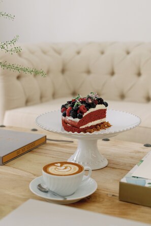 A slice of cake accompanied by a cup of coffee always tastes good :)