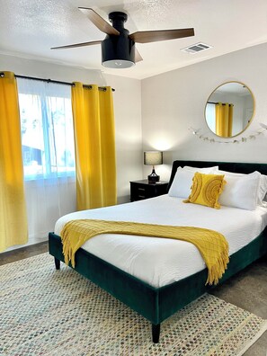 Romantic Primary Bedroom with a very comfortable queen bed.