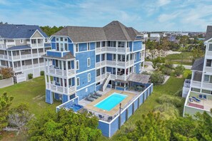 Settle into this 6-bedroom retreat with spectacular picture-perfect sunrise and sunset backdrops over the ocean and sound.