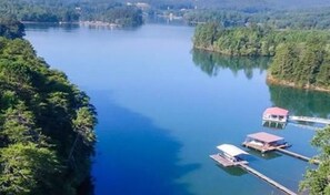 Lake aerial view off dock