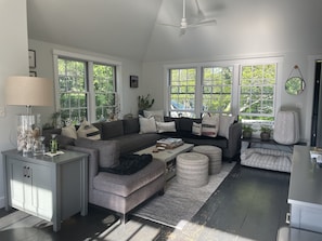Wrap around sofa for large gatherings for games, tv or movies!