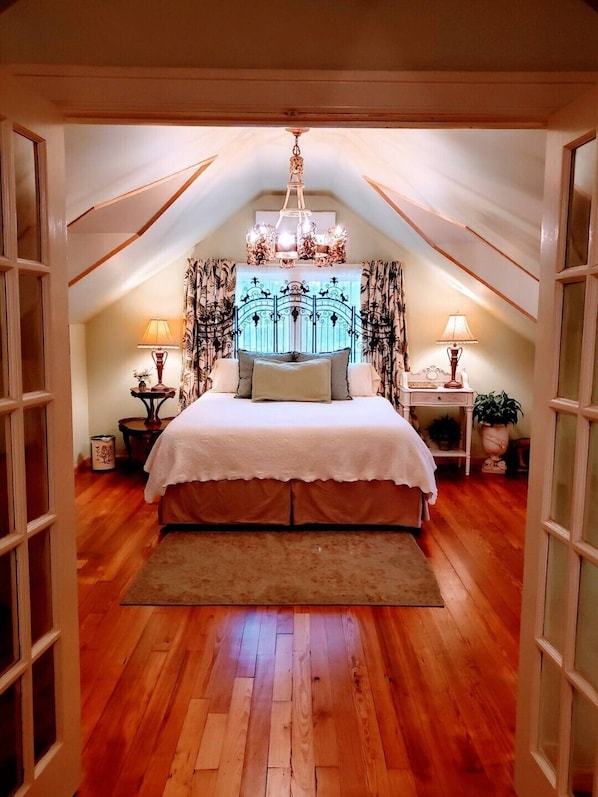 King bedroom has French doors to close off