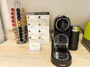 We provide a premium Nespresso coffee machine & a complimentary coffee selection