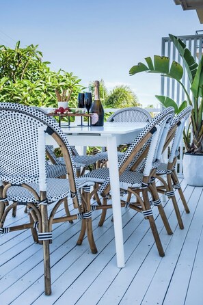Outdoor dining space on the front deck.