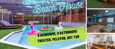 6 Bedroom 8 Bathroom Beach House. Peloton, Heated Pool, Theater Room, Hot Tub, Billiards, Corn Hole, Bucket Ball, Ping Pong