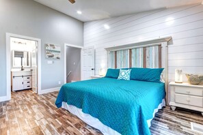 Bedroom 1 (Upstairs) | King Bed | Private Balcony | Smart TV w/ Cable