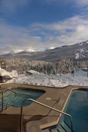 Winter views of the ski hill from our heated year round pool and hot tub