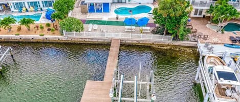 Waterfront home with pool and sauna