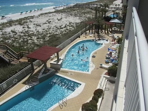 Balcony View West with 2 pools & hot tub