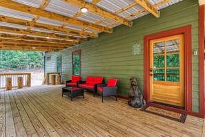 Comfy seats with a nice view of the porch bears