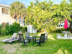 Cozy patio oasis, ready for morning coffee or stargazing.