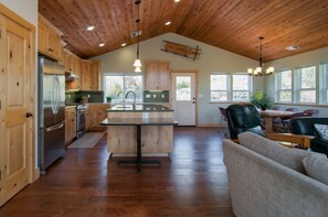 Kitchen, open floor plan, access to back deck