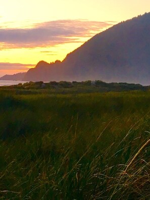 Neahkahnie mountain from the beach, a five minute walk away from Shore Pines.