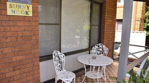 Front porch and sign.