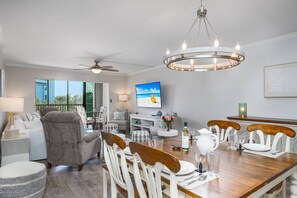 Dining table with bench seat seats 6 people comfortably