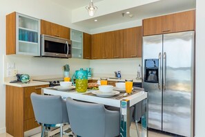 Dining table and kitchen