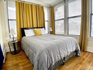 queen bedroom with pillowtop mattress