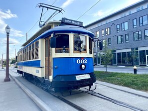 The Delmar Loop Trolley is now operating for FREE Thurs-Sundays 11am-7pm thru October 30. We are one short block from the trolley stop.   LoopTrolley.com
