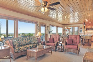 Living Room Area has view of pool, dunes and ocean 