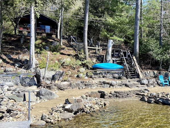 100' private sandy beach with dock.  (house is in background)