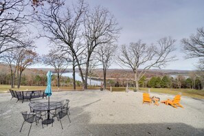 Private Yard | Outdoor Dining Area | Fire Pit | Views of Table Rock Lake