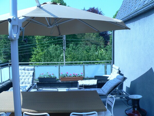 grande terrasse sans voisins! calme assuré! barbecue, transas, table pour 8, 