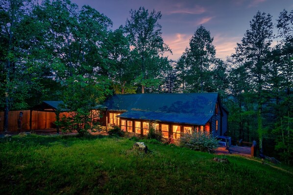 True log cabin with tons of natural light