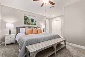 Hotel quality linens and ceiling fan