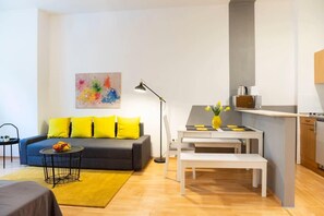 Dining area with open kitchen