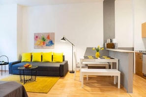 Dining area with open kitchen