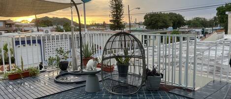 Private balcony, with hammock, chair and sometimes a kitty.