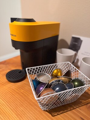 Complimentary Nespresso coffee (pods provided) to help start your morning! 