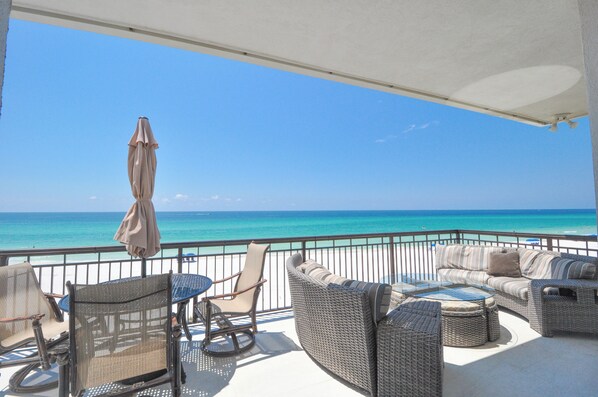 Balcony overlooking our private beach