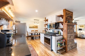 The Kitchen Space. Well appointed, stocked with coffee, tea, and spices