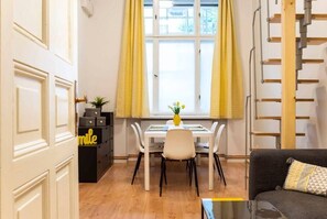 Living room with a dining area