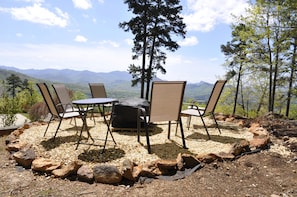 Gravel firepit area with an amazing long-range view.