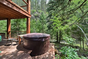 Private 6-8 man hot tub on back deck