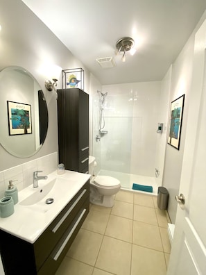 Bathroom with a large italian shower