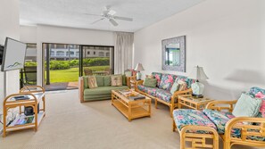 Poipu Sands at Poipu Kai Resort #418 - Living Room & Lanai - Parrish Kauai