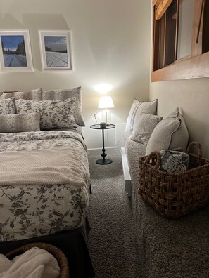 Master Bedroom has a queen bed, and a pack and play in the closet (if needed).