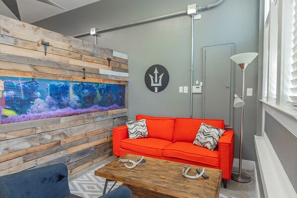 Sitting Area with Saltwater Reef Tank